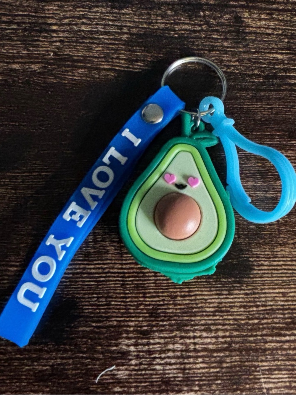 I Love You Avocado Silicone Keychain Blue Wrist Strap Heart Eyes Bag Charm